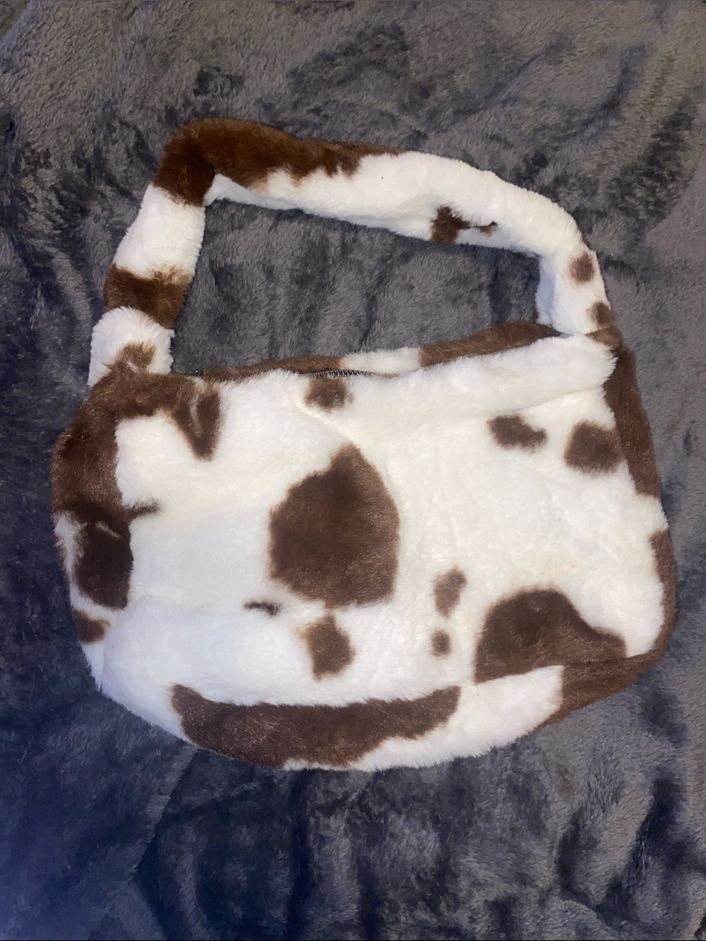 Faux Fur Cow Print Shoulder Bag in White and Brown
